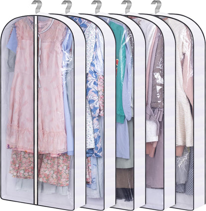 SLEEPING LAMB 50" Clear Garment Bags for Hanging Clothes Storage 4" Gussetes Dress Bags for Closet Storage Coat Cover for Suits, Sweater, Jacket(5 Packs)