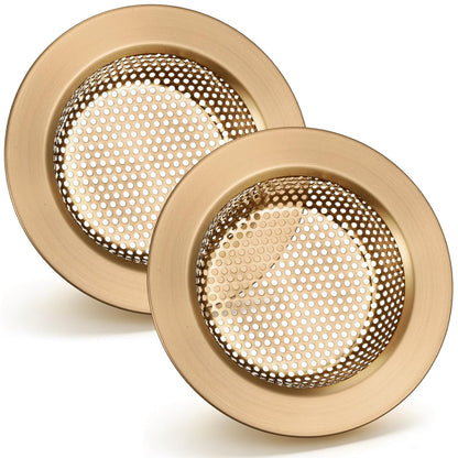 2 Pcs Sink Strainer Stainless Steel Kitchen Sink Drain Strainer Basket Cover Mesh Hair Food Catcher, Large Wide Rim of 4.4 Diameter (Champagne Bronze)