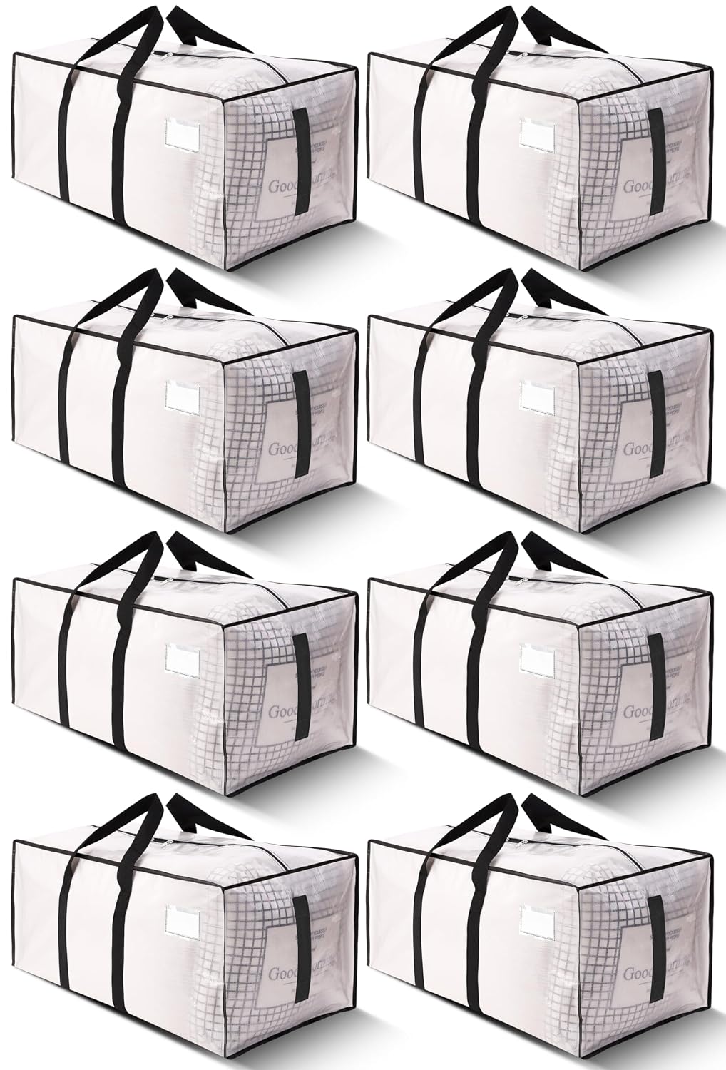 HOMESURE Supports 200lbs Heavy Duty Moving Bags - Strong Zipper & Wrap-Around Handles - Water-Resistant Storage Totes, Durable Alternative to Moving Boxes - 8 Pack - Semi-Transparent