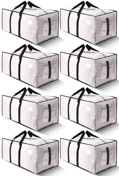 HOMESURE Supports 200lbs Heavy Duty Moving Bags - Strong Zipper & Wrap-Around Handles - Water-Resistant Storage Totes, Durable Alternative to Moving Boxes - 8 Pack - Semi-Transparent