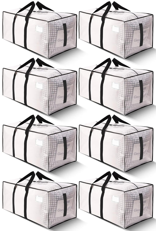 HOMESURE Supports 200lbs Heavy Duty Moving Bags - Strong Zipper & Wrap-Around Handles - Water-Resistant Storage Totes, Durable Alternative to Moving Boxes - 8 Pack - Semi-Transparent