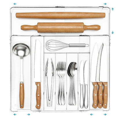 Vtopmart Expandable Silverware Organizer, Kitchen Drawer Tray, 6-9 Slots | Adjustable Flatware Organizer Expands to Fit Drawers, Organize Spoons, Forks, Knives and Kitchen Utensils with Easy Access