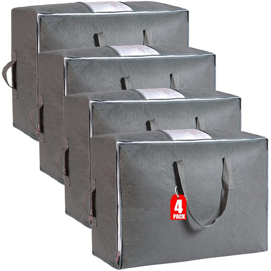 105L Extra Large Storage Bag for Blankets Comforters Bedding Clothes Pillow | Closet Bedroom Dorm Organizers and Storage with 4 Handles & Clear Window, Foldable & Breathable