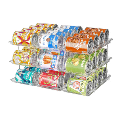Can Organizer for Pantry, 3 Tier Rolling Can Storage Organizer Pantry | Automatic Rolling, Holds 36 Cans, Modular Combination, Clear, Fits Cabinets, Pantry & Fridge, Easy Access, Space Saving