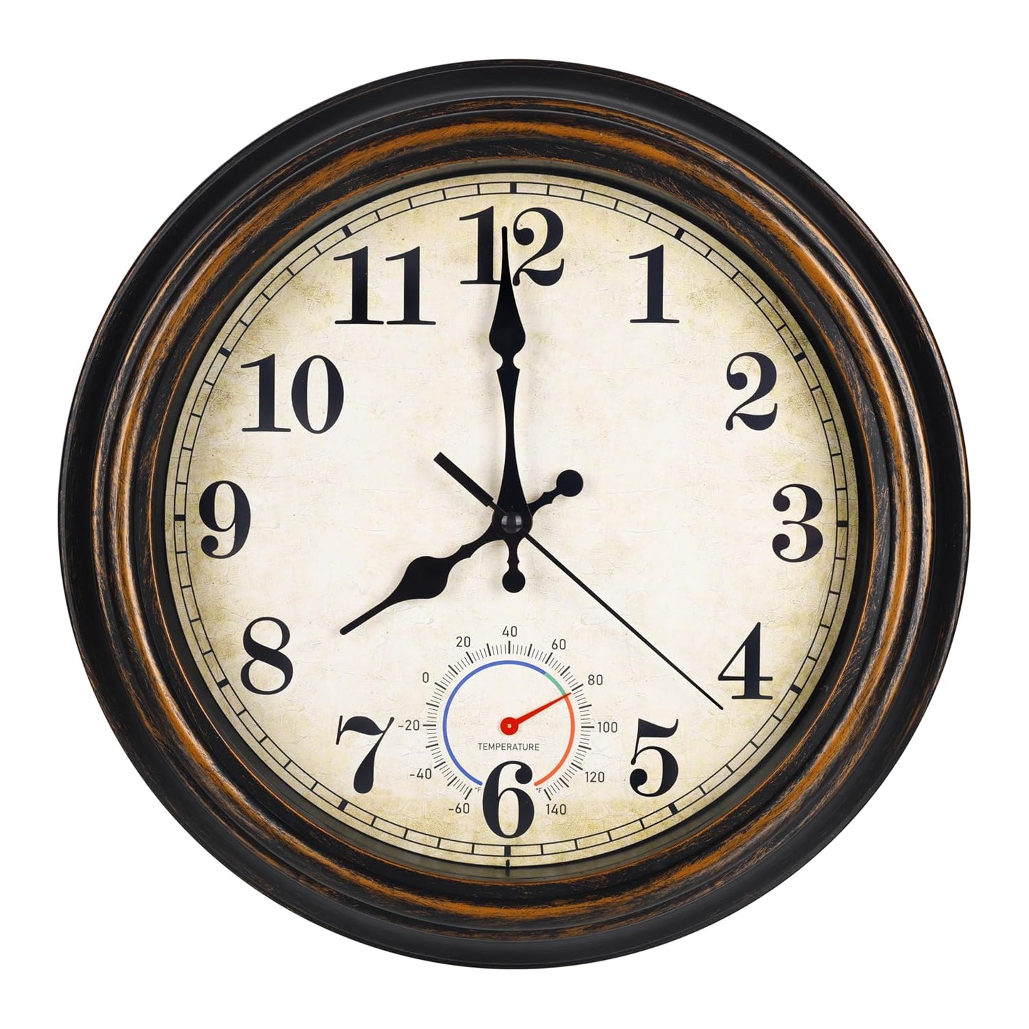 Outdoor Clock Waterproof with Thermometer Wall Clock for Patio Pool Bathroom Kitchen 12 Inch Bronze