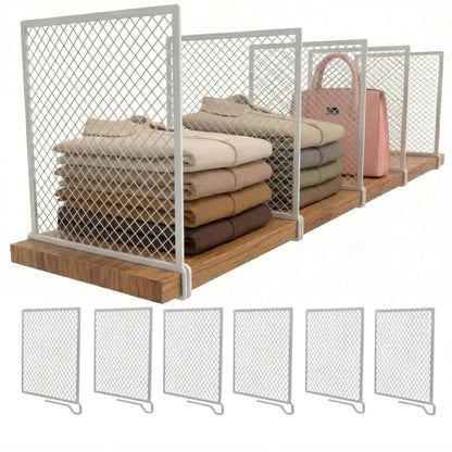 Nexu 6-Pack Metal Mesh Shelf Dividers for Closet Organization, Ultra-Stable Under-Shelf Hook Closet Dividers, Heavy Duty Purse, Handbag & Bag Organizer for Shelving, Clothes, Bedroom, White