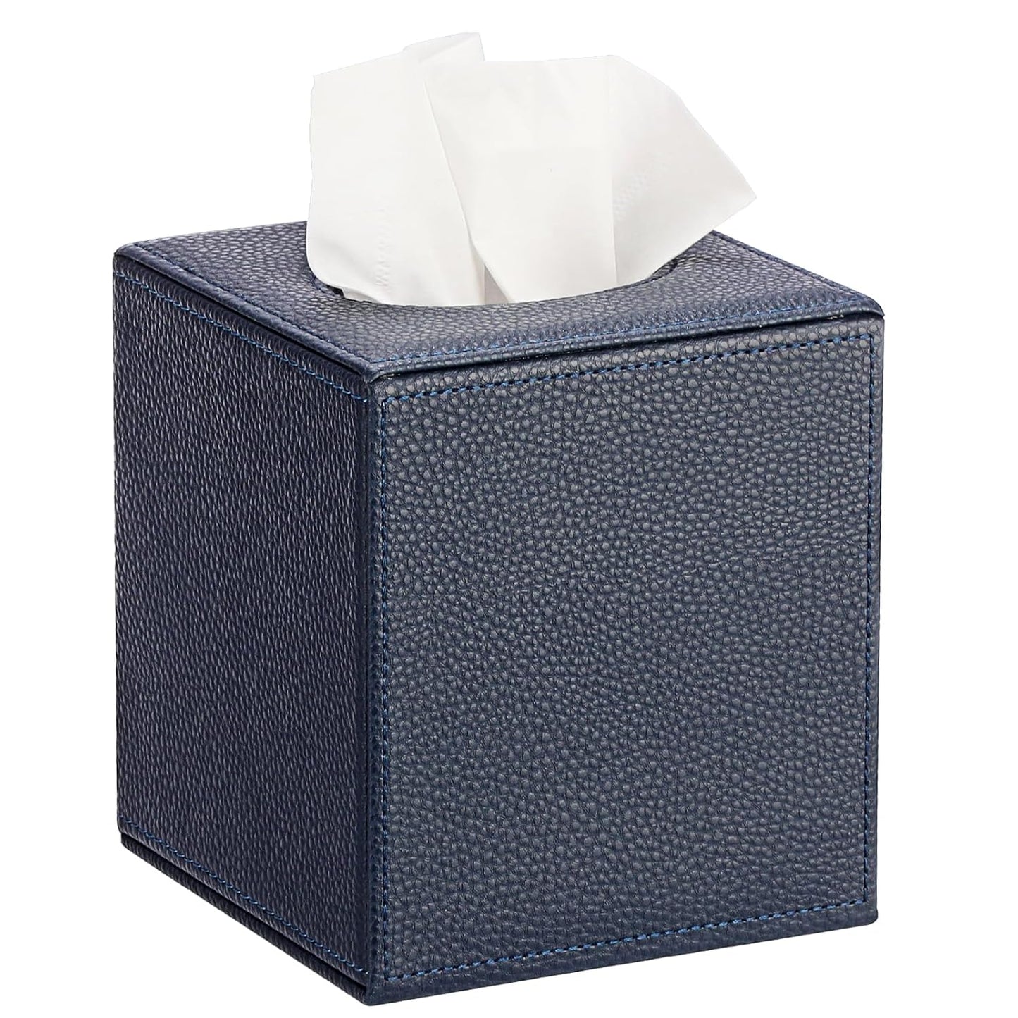 Sumnacon Tissue Box Cover Square,Magnetic Bottom PU Tissue Box Holder,Blue | Stylish Cube Leather Tissue Cover,Lychee Pattern, Decorative Tissue Box Covers for Living Room Bathroom Table Desk Office Car