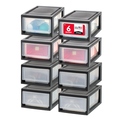 IRIS USA 8-Pack, 6 Qt. Small Stacking Drawer Storage Organizer, Black | Organize craft supplies, accessories, office items, and small essentials around your home with separate storage spaces
