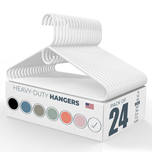Heavy Duty Clothes Hangers 20 Pack (24 Count) – Made in the USA – 8lb Capacity Plastic Hangers for Adult Clothing – Durable for Pants, Coats, Jackets, or Jeans – White