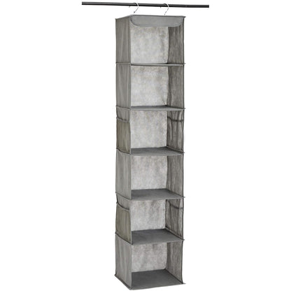 Amazon Basics 6-Tier Hanging Closet Shelf Organizer with Pockets, Clothes Storage for Sweaters and Clothing, 12" W x 9" L x 8.5" H, Grey | Organizer