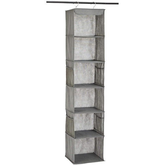 Amazon Basics 6-Tier Hanging Closet Shelf Organizer with Pockets, Clothes Storage for Sweaters and Clothing, 12" W x 9" L x 8.5" H, Grey | Organizer