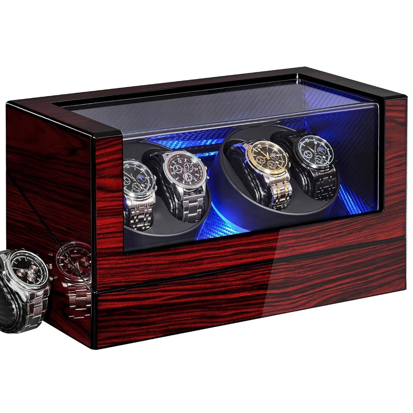 ANWBROAD Watch Winders For Automatic Watches, Watch Turner For Automatic | Automatic Watch Winder Box With Led Light,4 Watch Winder,4 Watch Rotator And Super Quiet Motor And 4 Rotation Mode,UJWW011Y