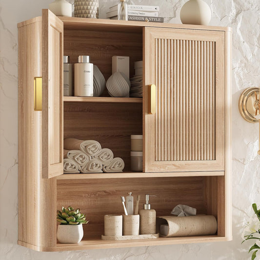 Bathroom Wall Storage Cabinet, Medicine Cabinet wi... (Natural Oak | Engineered Wood)