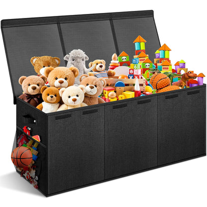 Extra Large Toy Box with Lids, Collapsible Storage Bin, 38"x16"x14",Black | Sturdy Chest Basket with Dividers for Boys & Girls, Bedroom Nursery Playroom Organization