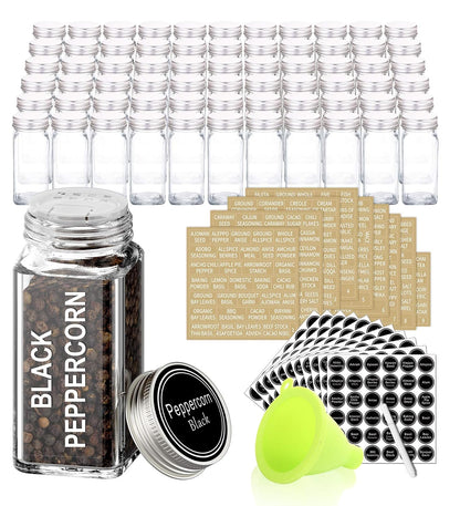 66 Pcs 4 oz Glass Spice Jars with Shaker Lids and 703 Spice Labels