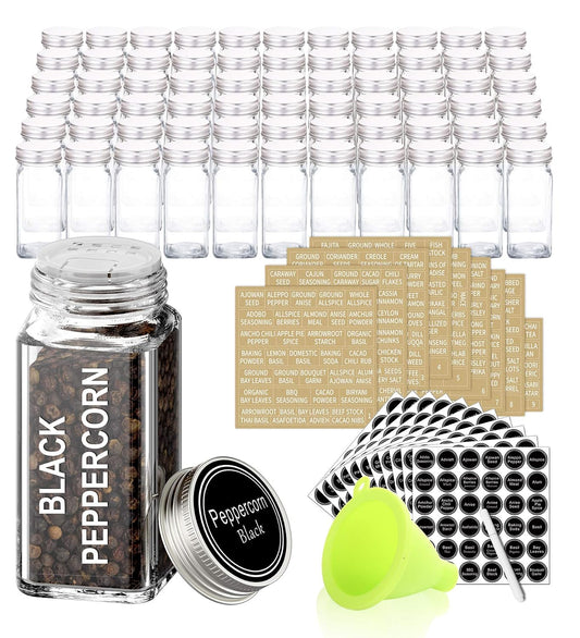 66 Pcs 4 oz Glass Spice Jars with Shaker Lids and 703 Spice Labels