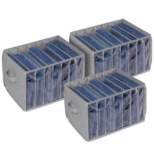 Zilink Wardrobe Clothes Organizer Pants Organizer Bins for Closet, 3 Pack | 7 Grids Divider, Support Board, Upgraded Sweater Organizer for Closet for Jean, Pant, Sweater, Legging T-Shirt