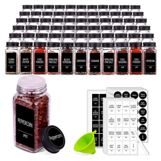 66 Pack Glass Spice Jars with Labels, 4oz Spice Containers