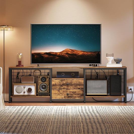 TV Stand with Power Outlet Up to 75 Inch, Entertai... (Metal)