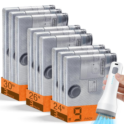 Vacuum Storage Bags for Travel with Cordless Pump, Space Saver Bags for Clothes, Compression Packing Bags for Luggage, 9 Combo Size