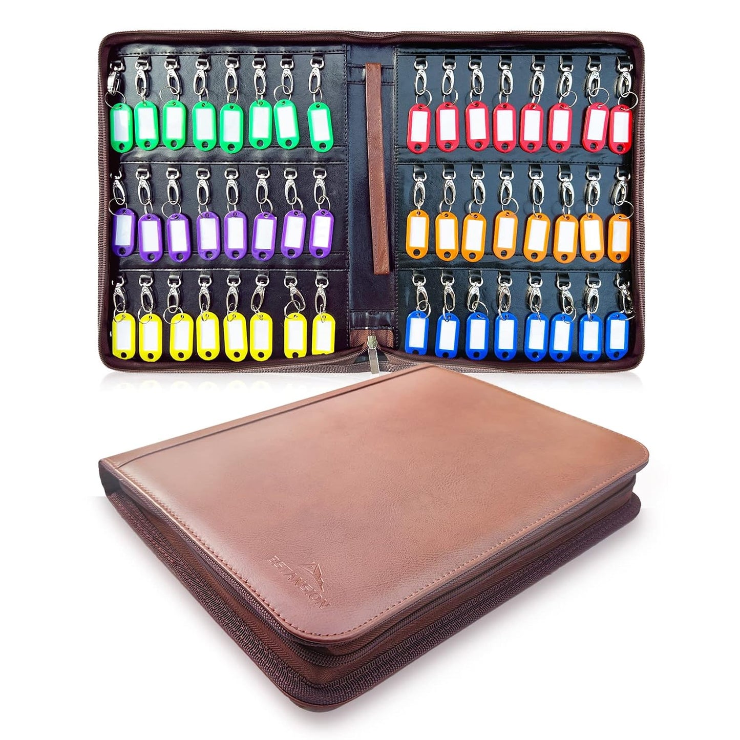 Portable Key Organizer,Zippered Key Organizers Case with 48 Key Hooks and Tags Key Storage,Leather Apartment Manager and Landlord Key Holder,Key Organizer Box for Real Estate Sales,Hotels,Car Service