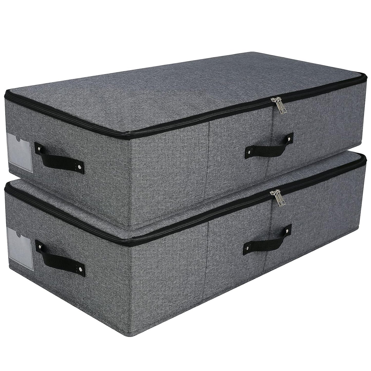AMJ Foldable Under Bed Storage Basket Container [2 Pack] with Durable Fabric for Clothes, Shoes,Toys, Blanket, Comforter Organizers Bins, Black Grey