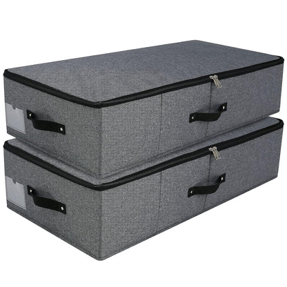 AMJ Foldable Under Bed Storage Basket Container [2 Pack] with Durable Fabric for Clothes, Shoes,Toys, Blanket, Comforter Organizers Bins, Black Grey