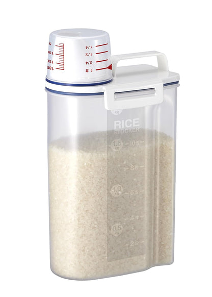 Asvel 7509 Rice Container Bin with Pour Spout Plastic Clear 2KG（White）