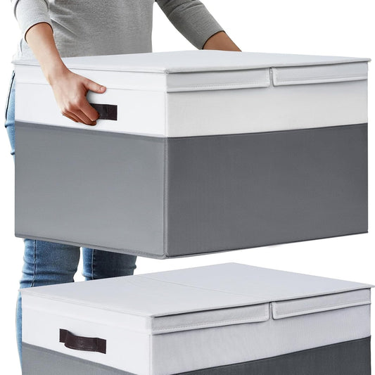 2 Pack EXTRA LARGE Blanket Storage Baskets with Li... (2 Count | White with Grey)