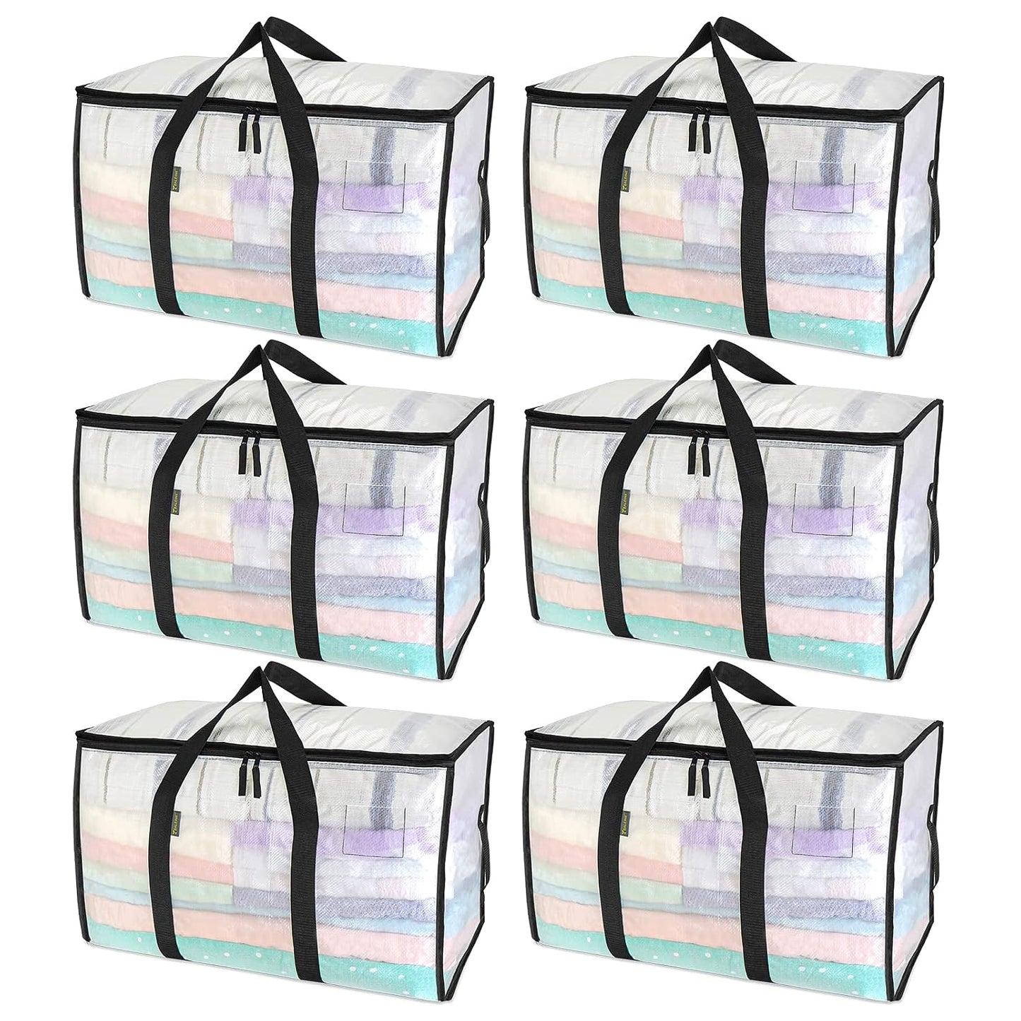 BALEINE 6-Pack Oversized Moving Bags with Reinforced Handles, Heavy-Duty Storage Tote for Clothes, Moving Supplies (Clear, 6-Pack)