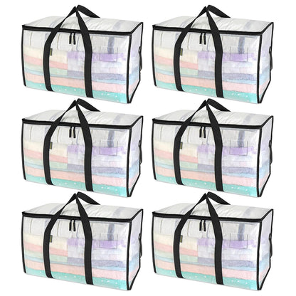 BALEINE 6-Pack Oversized Moving Bags with Reinforced Handles, Heavy-Duty Storage Tote for Clothes, Moving Supplies (Clear, 6-Pack)