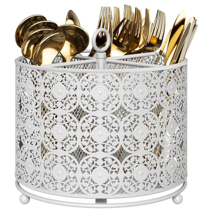 Rotating Utensil Caddy Holder - Higher Raised Cutl... (White | Metal)