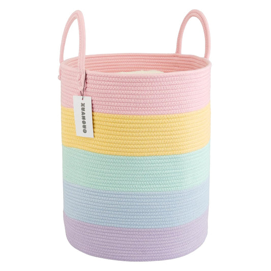 XUANGUO Rope Laundry Basket Hamper for Kids Girl, rainbow | Woven Storage Basket for Living Room Bedroom Boho Tall Baskets for Blanket Toys Pillow Towels Baby Nursery Hamper Bin