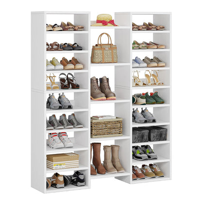 Little Tree 14-Tier Shoe Rack, Freestanding Tall Shoe Shelf, White Wooden Shoe Storage Cabinet with 22 Open Cubbies, 46 Pairs Wide Entryway Shoe Organizer Shoe Cabinet for Living Room, Bedroom