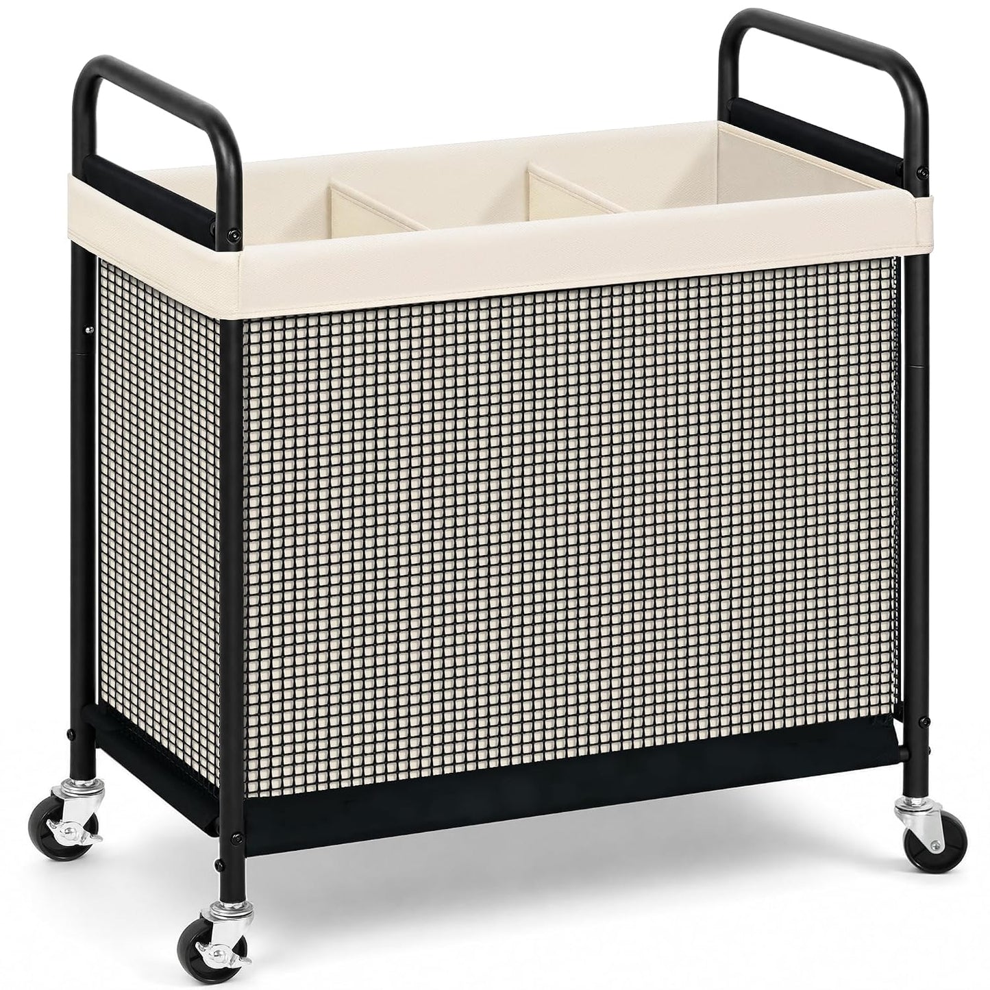 STORAGE MANIAC Rolling Laundry Hamper with Wheels 3-Section Laundry Sorter Rolling Laundrys Basket on Wheels with Removable Bag Clothes Hamper Laundrys Organizer Cart Bathroom Bedroom 120L Beige