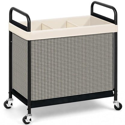 STORAGE MANIAC Rolling Laundry Hamper with Wheels 3-Section Laundry Sorter Rolling Laundrys Basket on Wheels with Removable Bag Clothes Hamper Laundrys Organizer Cart Bathroom Bedroom 120L Beige