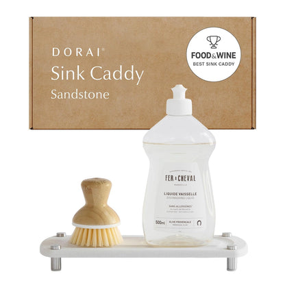 Dorai Home Stone Kitchen Sink Caddy - Diatomaceous Earth Sink Tray with Stainless Steel Feet, Water-Absorbing Countertop Organizer for Kitchen or Bathroom - Sandstone