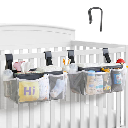 2-Pack Hanging Diaper Organizer for Crib, Playpen, Bassinet & Pack n Play | Hold 50+ Diapers. Changing Table Baby Diaper Caddy. Universal Hook Straps. Washable Newborn Essentials Organizer