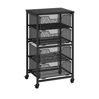 Rolling Cart with Drawers, 4-Drawer Storage Cart on Wheels with Wooden Top, Metal Utility Cart with Storage Drawers, Craft Storage Art Cart for Classroom, Office, Kitchen, Bedroom,Patent Pending