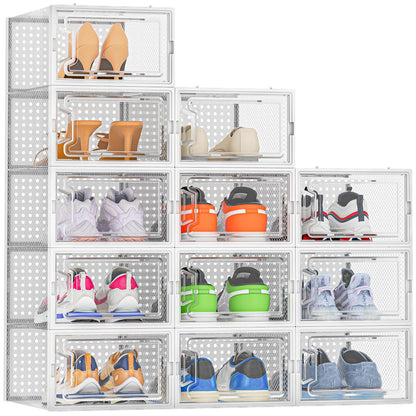 HOMIDEC Clear Shoe Storage Boxes, Stackable Shoe Organizer for Closet | 12 Pack, for Size 10, Plastic, Waterproof and Dustproof, Shoe Rack for Closet, Entryways, Under-bed Storage