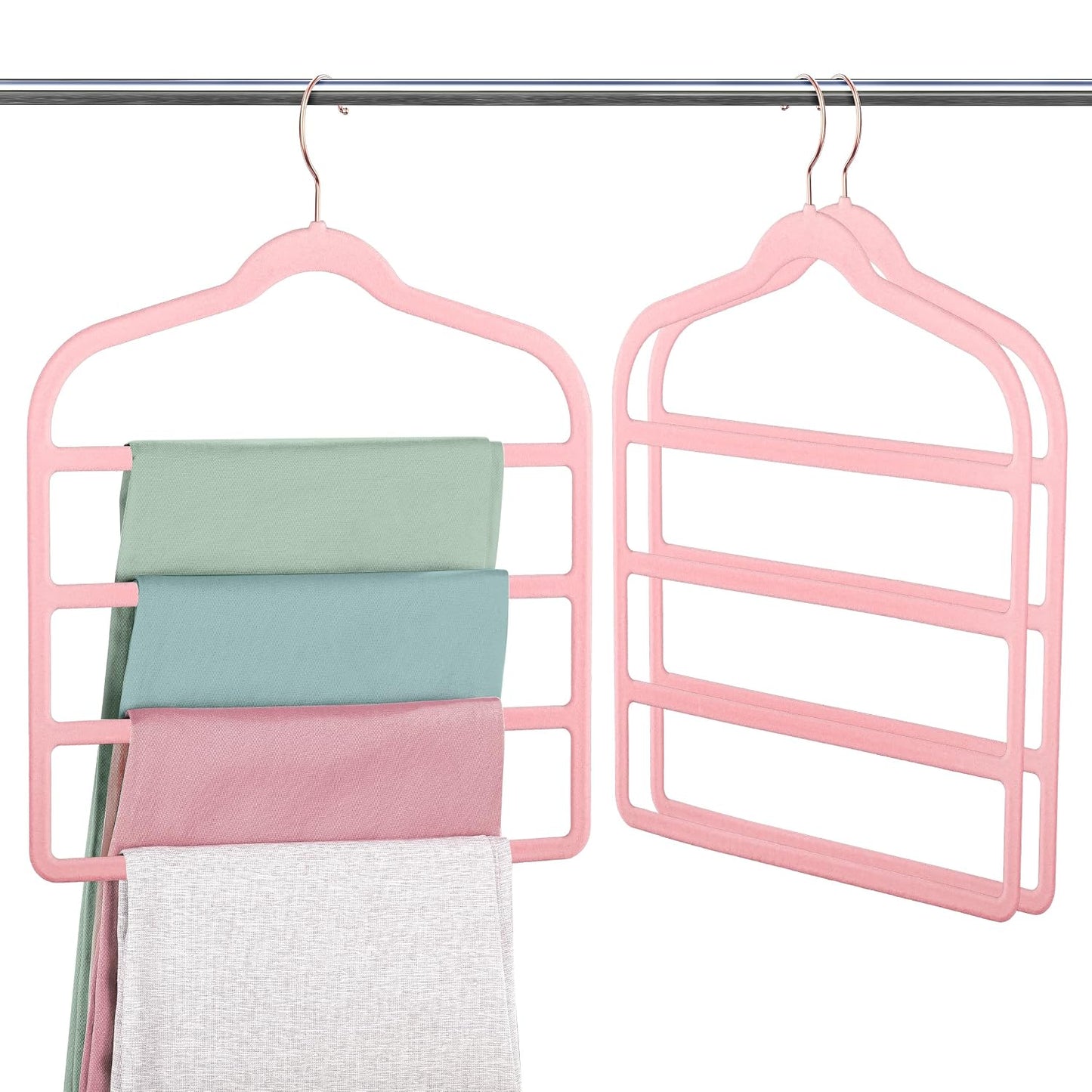 Velvet Pant Clothes Hanger Space Saving Non Slip Hanger Jean Slack Hangers | Multiple Velvet Hanger Closet Organizer Storage and Organization for Jeans,Scarf,Tie(Pink, 3)