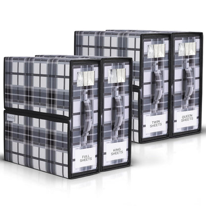 4 Pack Bed Sheet Organizer and Storage with Zipper – Linen Closet Organizers for Full, King, Queen & Twin Sheet Sets, Bedding Storage for Blankets and Duvet Covers, Black