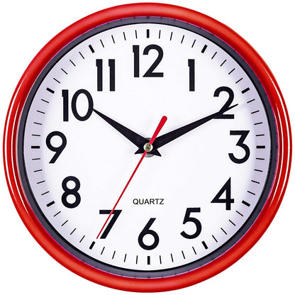 Bernhard Products Red Wall Clock 8" Retro Kitchen Silent Non-Ticking Quality Quartz Battery Operated Round Clock for Office Classroom Bedroom Bathroom Easy to Read