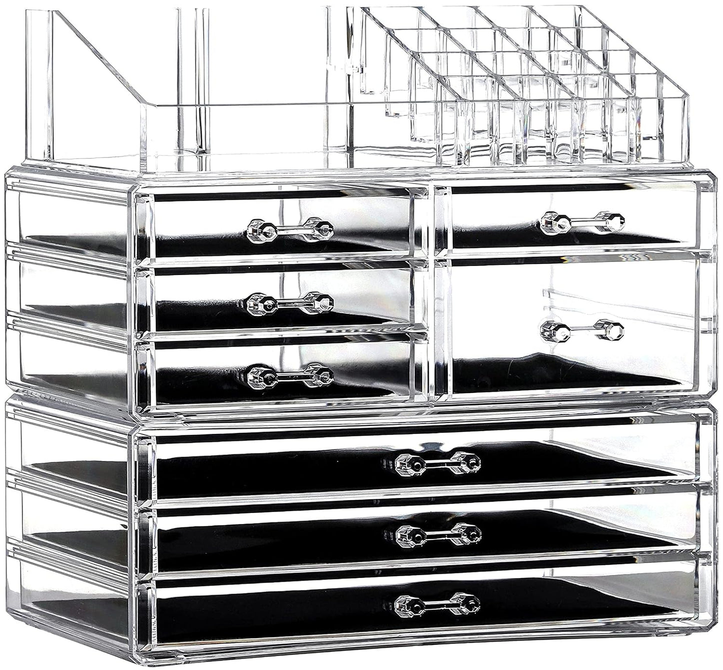 Cq Acrylic 3 Pack Clear Make Up Organizers - Stackable 8 Drawer Organizer for Vanity, Desk, Jewelry, Beauty & Skincare Products