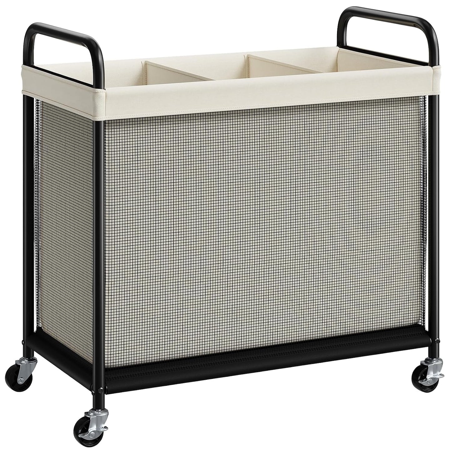 Laundry Hamper 3 Section, 120L Rolling Laundry Sorter with Wheels | Removable Washable Liner Bags, Sturdy Steel Frame and Metal Handle, 3 Compartment Clothes Organizer for Laundry Sorting