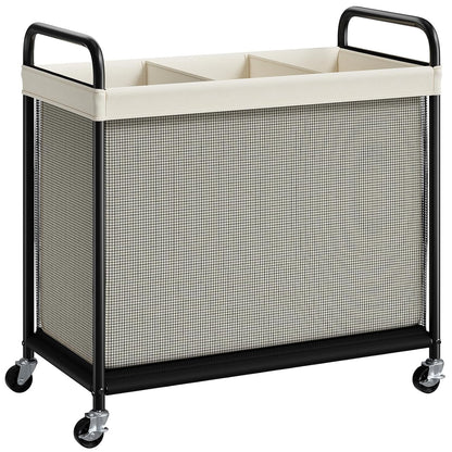 Laundry Hamper 3 Section, 120L Rolling Laundry Sorter with Wheels | Removable Washable Liner Bags, Sturdy Steel Frame and Metal Handle, 3 Compartment Clothes Organizer for Laundry Sorting