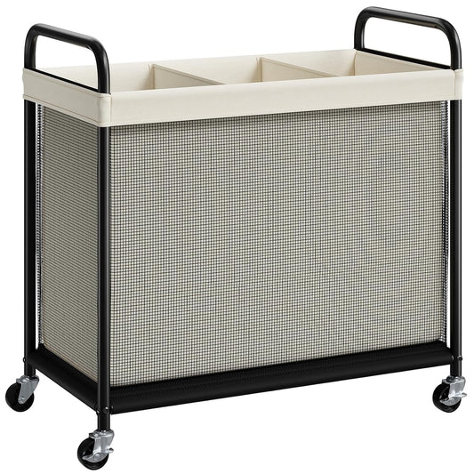 Laundry Hamper 3 Section, 120L Rolling Laundry Sorter with Wheels | Removable Washable Liner Bags, Sturdy Steel Frame and Metal Handle, 3 Compartment Clothes Organizer for Laundry Sorting