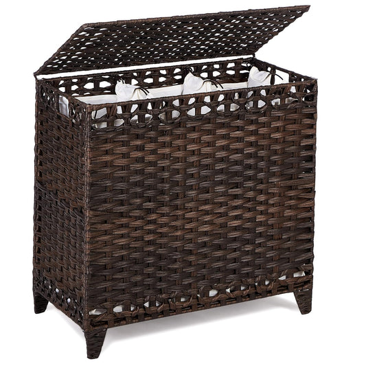 Laundry Hamper with 3 Removable Liner Bags, 132L L... (Brown)