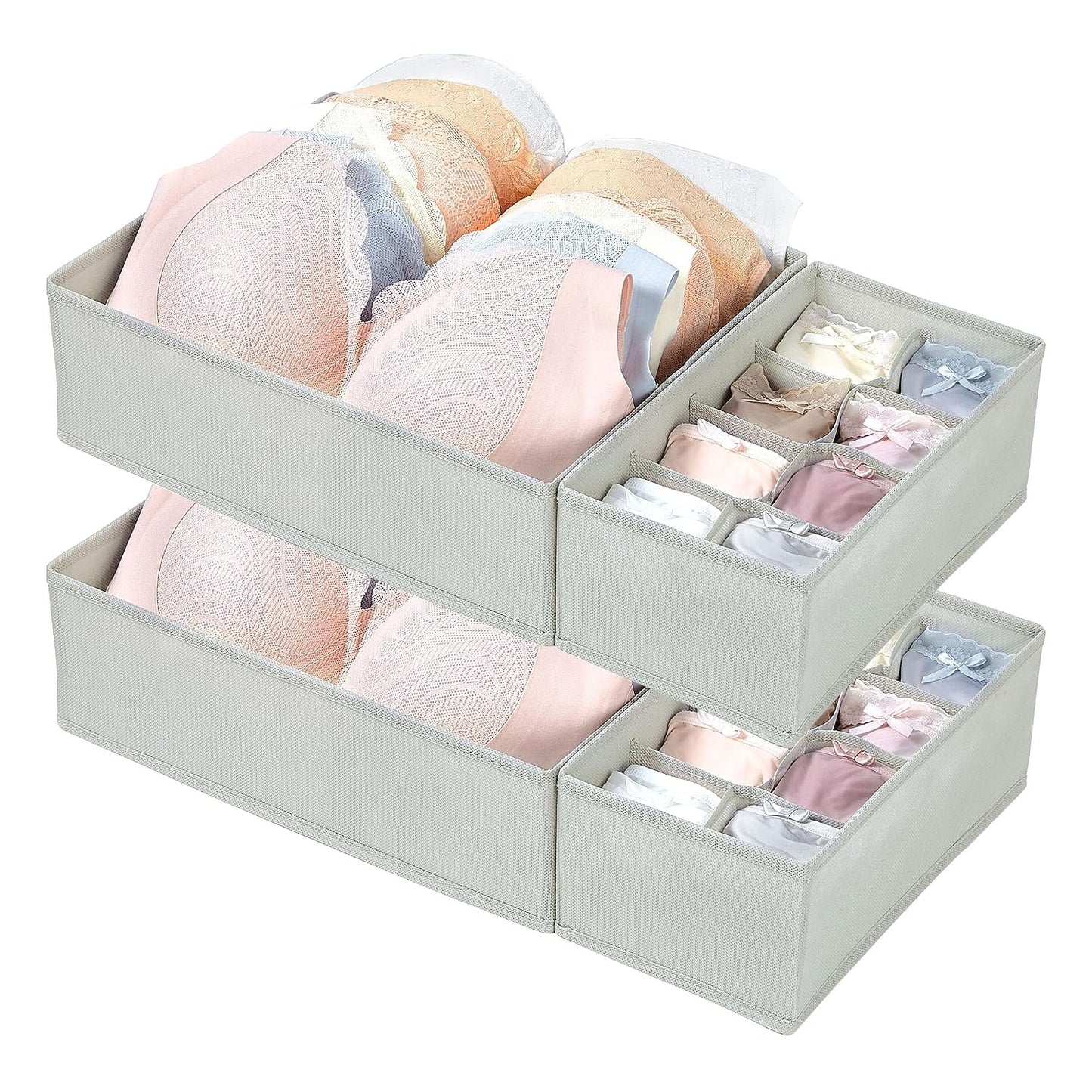 Vtopmart 4 Pack Large Bra Drawer Organizer, 14 Inch Foldable Fabric Underwear Storage Tray for Dresser Drawers, Keeps Shape for M-L/34D-38C Bras, Closet Organizer