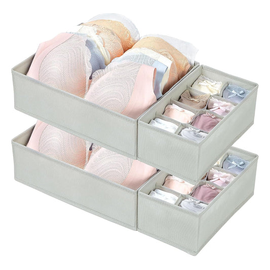 Vtopmart 4 Pack Large Bra Drawer Organizer, 14 Inch Foldable Fabric Underwear Storage Tray for Dresser Drawers, Keeps Shape for M-L/34D-38C Bras, Closet Organizer